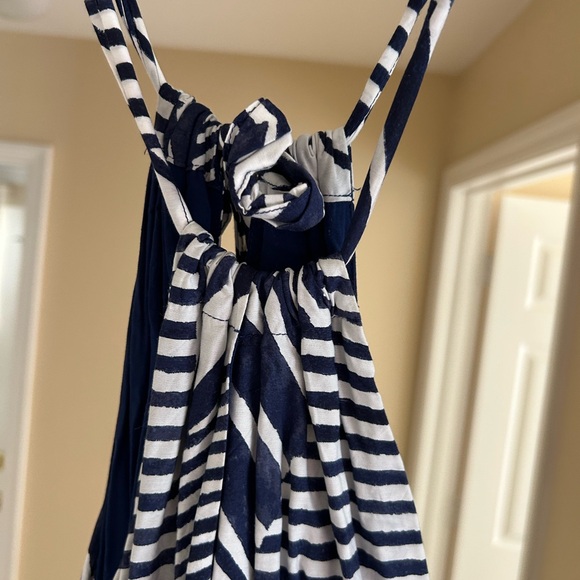 Vineyard Vines Striped Navy Blue and White Tie Neck Size Small Maxi Dress - Picture 4 of 5